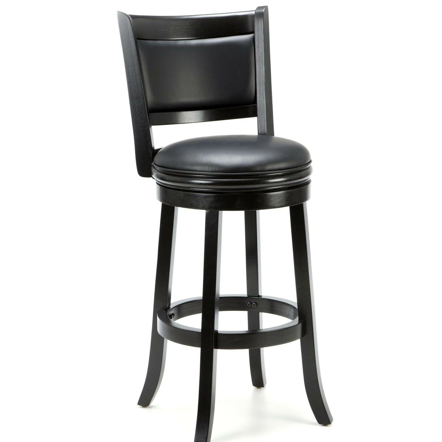 Black 29-inch Swivel Seat Barstool with Faux Leather Cushion Seat - FurniFindUSA