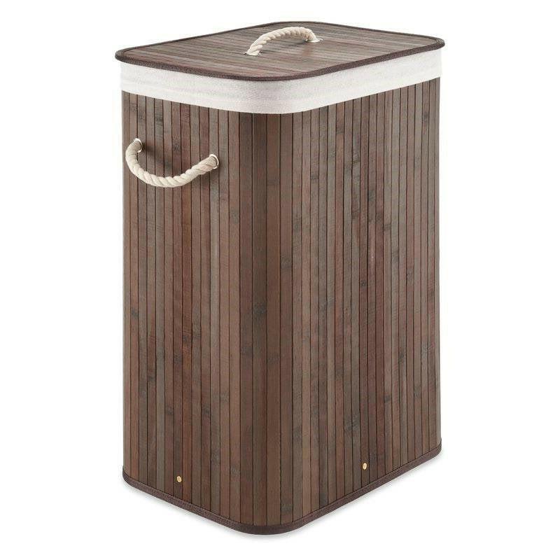 Brown Bamboo Laundry Hamper Dirty Clothes Basket with Lid and Removable Bag - FurniFindUSA
