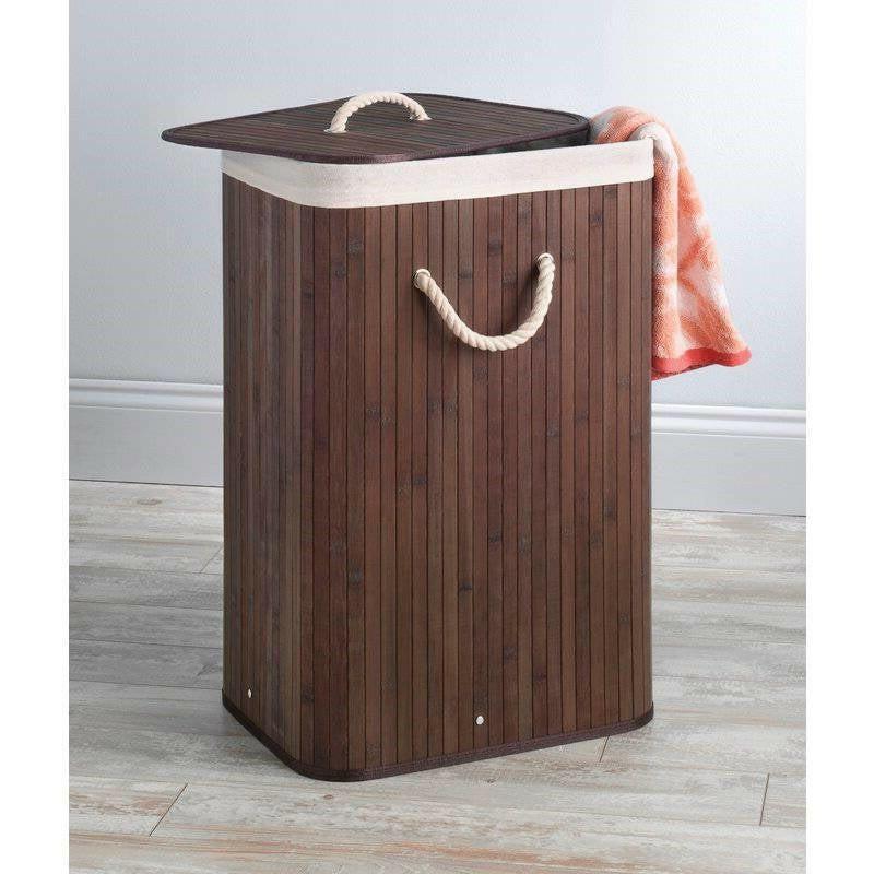 Brown Bamboo Laundry Hamper Dirty Clothes Basket with Lid and Removable Bag - FurniFindUSA