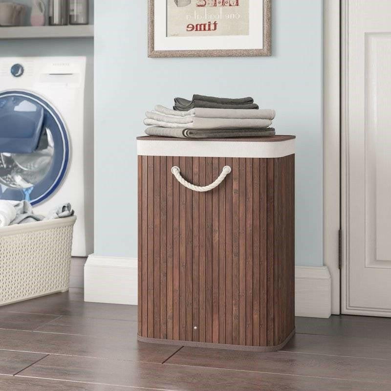 Brown Bamboo Laundry Hamper Dirty Clothes Basket with Lid and Removable Bag - FurniFindUSA