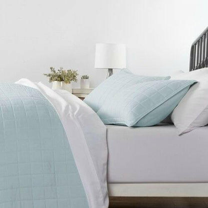 3 Piece Microfiber Farmhouse Coverlet Bedspread Set Light Blue, Full/Queen - FurniFindUSA