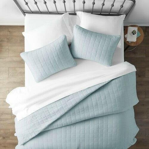 3 Piece Microfiber Farmhouse Coverlet Bedspread Set Light Blue, Full/Queen - FurniFindUSA