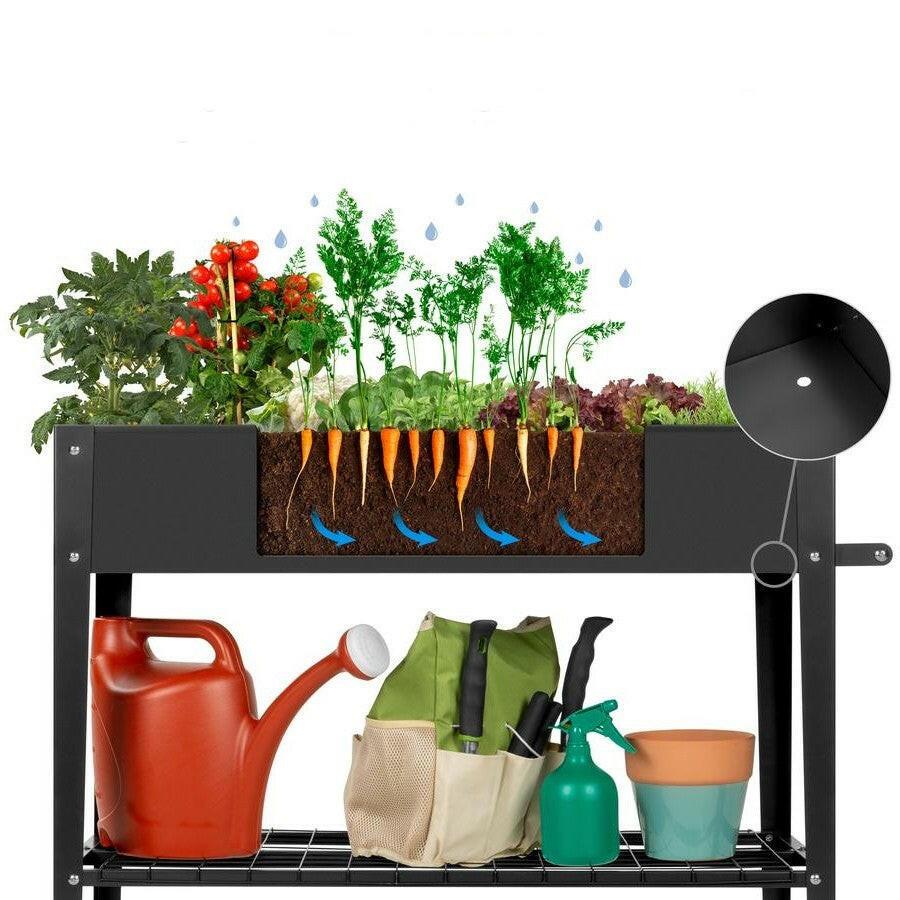 Mobile Black Metal Garden Potting Bench with Push Handle Wheels - FurniFindUSA