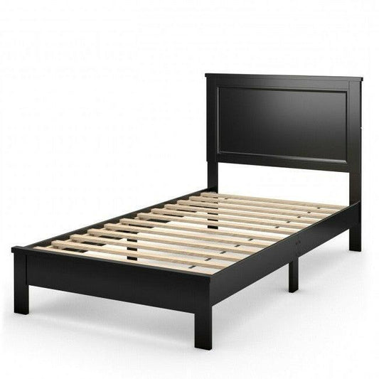 Twin Size Modern College Dorm Wooden Platform Bed in Black - FurniFindUSA