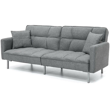 Modern Grey Linen Split-Back Futon Sofa Bed Couch - FurniFindUSA