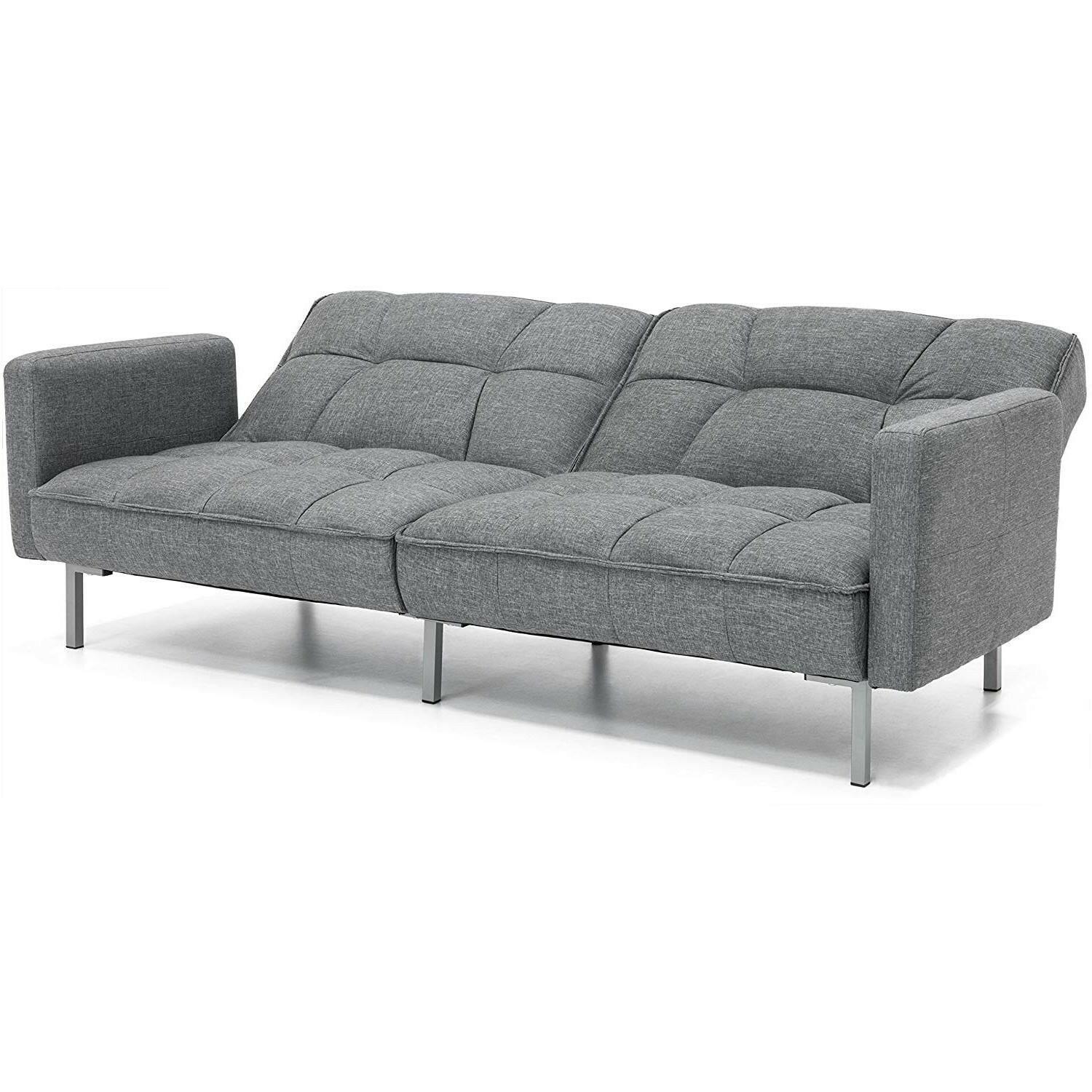 Modern Grey Linen Split-Back Futon Sofa Bed Couch - FurniFindUSA