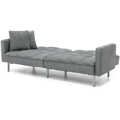 Modern Grey Linen Split-Back Futon Sofa Bed Couch - FurniFindUSA