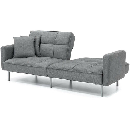 Modern Grey Linen Split-Back Futon Sofa Bed Couch - FurniFindUSA