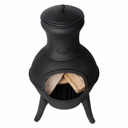 Small Black Outdoor Cast Iron Chimenea Wood Burning  Fire Pit - FurniFindUSA