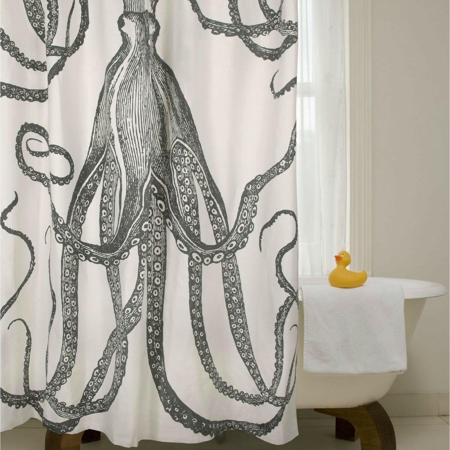 Black and White Octopus Shower Curtain 100-Percent Cotton 72 x 72-inch - FurniFindUSA