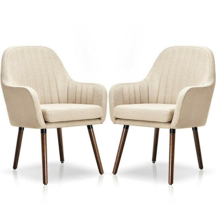 Set of 2 Retro Off-White Linen Upholstered Accent Chair with Stylish Wood Legs - FurniFindUSA