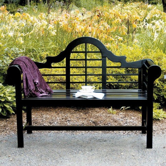 Weather Resistant 4.5-Ft Eucalyptus Outdoor Garden Bench in Black - FurniFindUSA