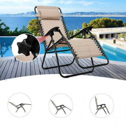 3 Piece Folding Portable Reclining Lounge Chairs Table Set Tan - FurniFindUSA