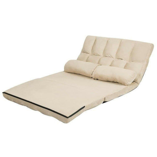 Faux Suede Minimalist 5 Tilt Foldable Floor Sofa Bed Detachable Cloth Cover in Beige - FurniFindUSA