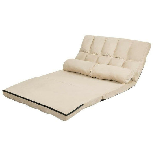 Faux Suede 5 Tilt Foldable Floor Sofa Bed Detachable Cloth Cover in Beige - FurniFindUSA