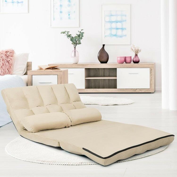 Faux Suede Minimalist 5 Tilt Foldable Floor Sofa Bed Detachable Cloth Cover in Beige - FurniFindUSA