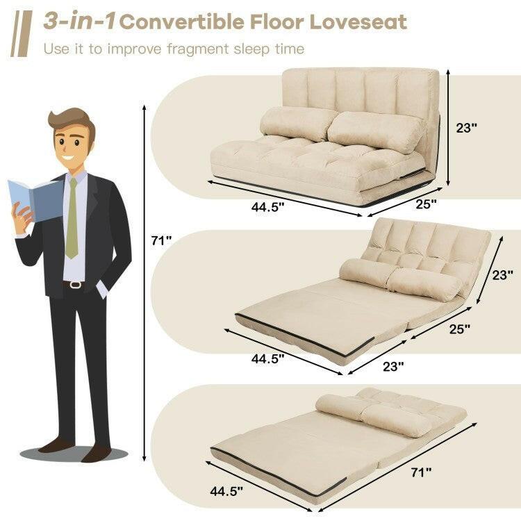 Faux Suede Minimalist 5 Tilt Foldable Floor Sofa Bed Detachable Cloth Cover in Beige - FurniFindUSA