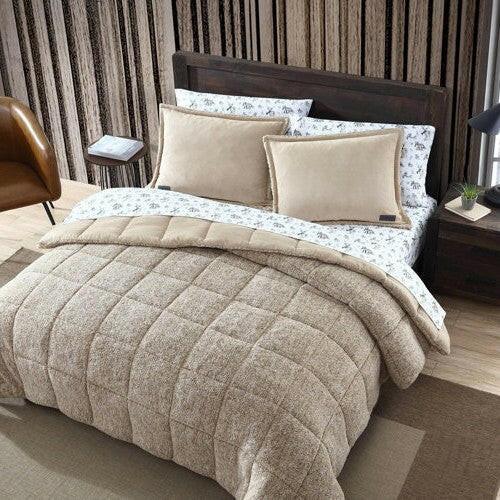 King Plush Sherpa Reversible Micro Suede Comforter Set in Beige - FurniFindUSA