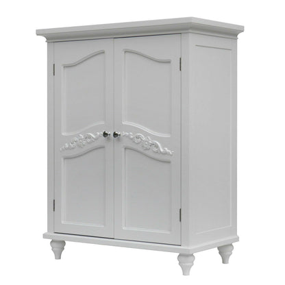 Bathroom Linen Storage Floor Cabinet with 2-Doors in White Wood Finish - FurniFindUSA
