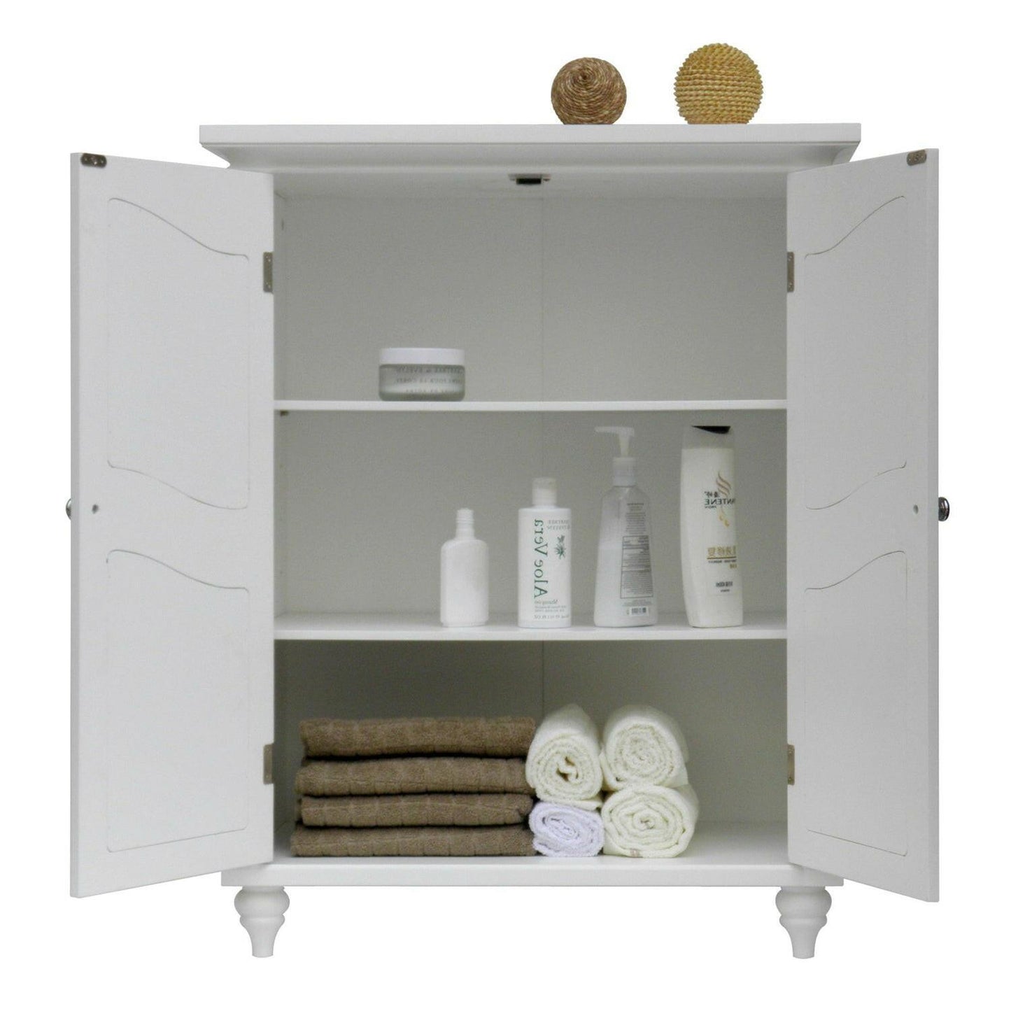 Bathroom Linen Storage Floor Cabinet with 2-Doors in White Wood Finish - FurniFindUSA