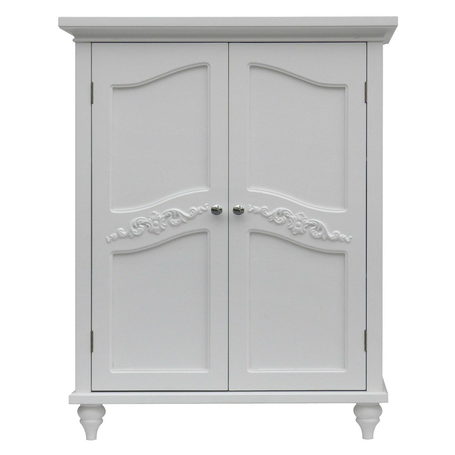 Bathroom Linen Storage Floor Cabinet with 2-Doors in White Wood Finish - FurniFindUSA