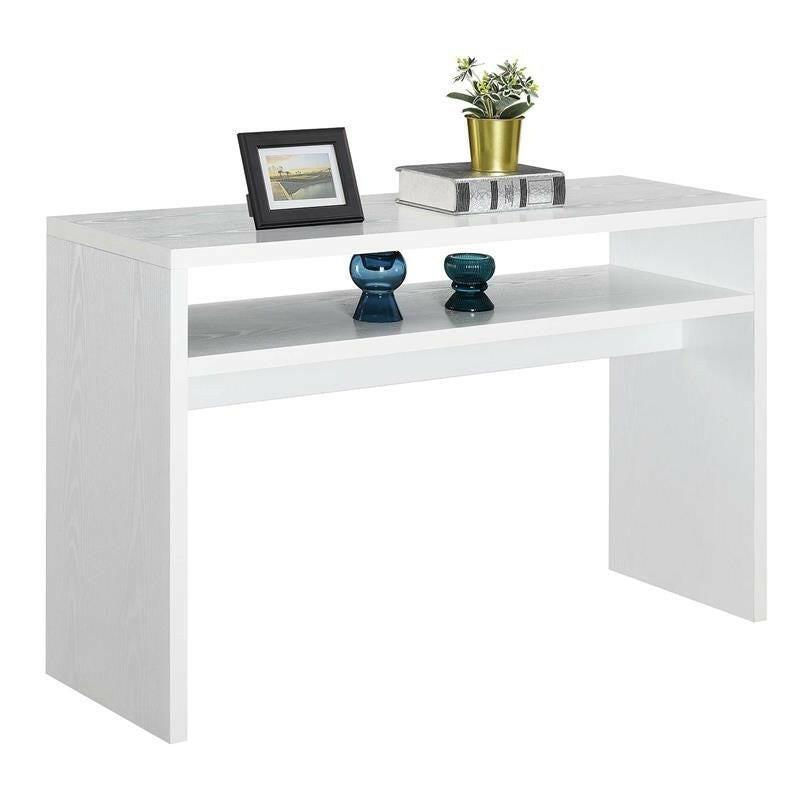 Modern FarmHome White Sofa Table Console Table with Bottom Shelf - FurniFindUSA