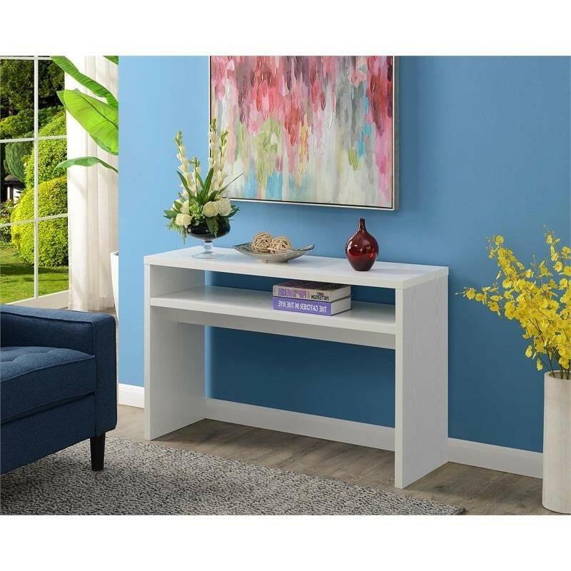 Modern FarmHome White Sofa Table Console Table with Bottom Shelf - FurniFindUSA