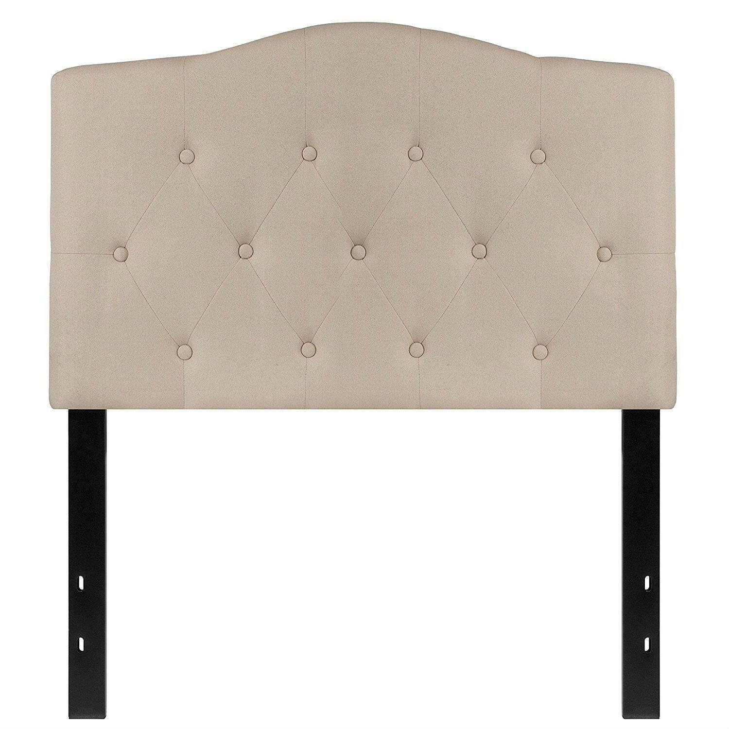 Twin size Beige Fabric Upholstered Button Tufted Headboard - FurniFindUSA