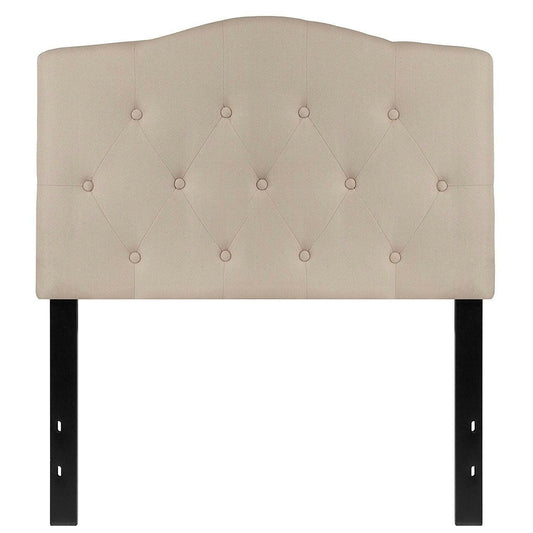 Twin size Beige Fabric Upholstered Button Tufted Headboard - FurniFindUSA