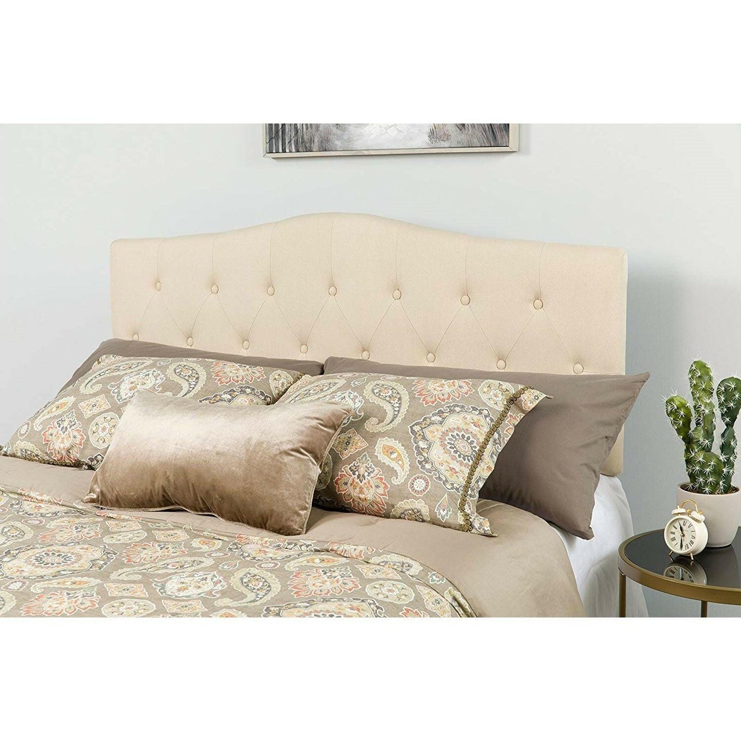 Twin size Beige Fabric Upholstered Button Tufted Headboard - FurniFindUSA