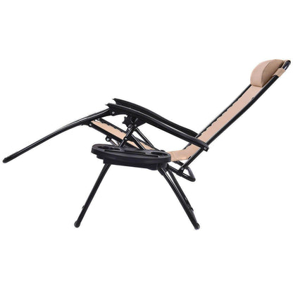 Set of 2 Beige Folding Outdoor Zero Gravity Lounge Chair Recliner - FurniFindUSA