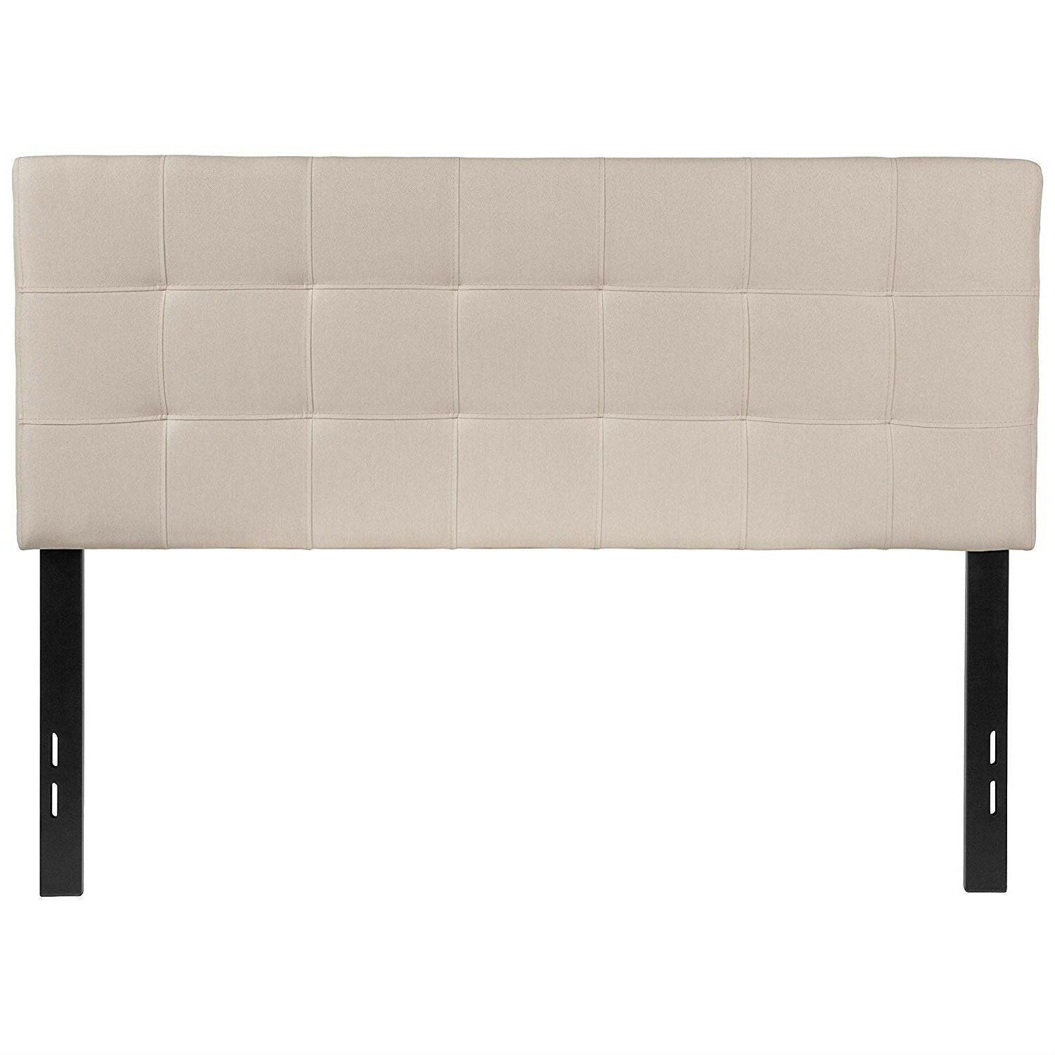 Full size Beige Taupe Fabric Box-Stitch Upholstered Headboard - FurniFindUSA