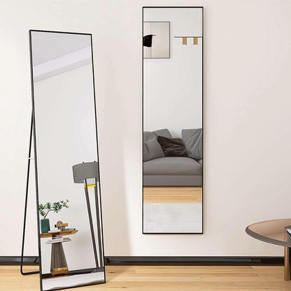 Modern Full Length Floor Mirror with Stand or Wall Mount with Black Frame - FurniFindUSA