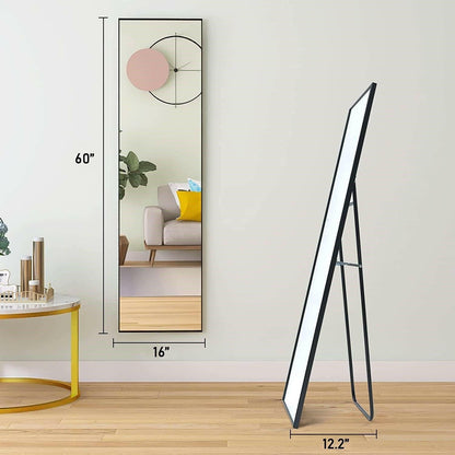 Modern Full Length Floor Mirror with Stand or Wall Mount with Black Frame - FurniFindUSA