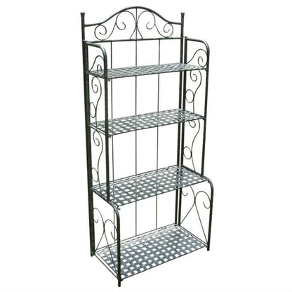 Indoor Outdoor Folding Black Metal Bakers Rack with 4-Tier Lattice Shelves - FurniFindUSA