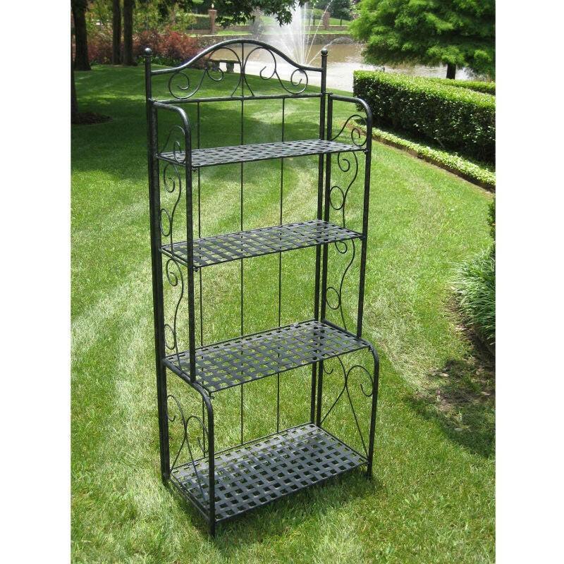 Indoor Outdoor Folding Black Metal Bakers Rack with 4-Tier Lattice Shelves - FurniFindUSA