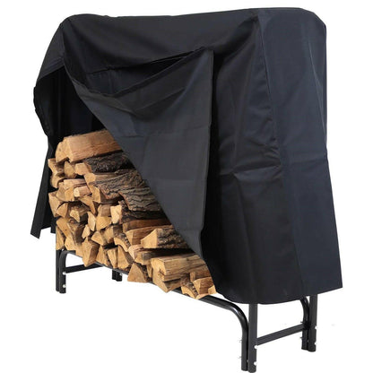4-Ft Indoor Outdoor Black Metal Firewood Holder Log Rack with Cover - FurniFindUSA