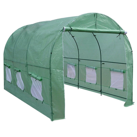 Outdoor 7 x 12 Ft Greenhouse Kit with Steel Frame and Green Cover - FurniFindUSA