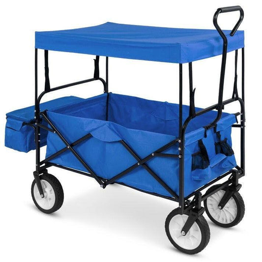 Collapsible Utility Wagon Cart Indoor/Outdoor with Canopy - Blue - FurniFindUSA
