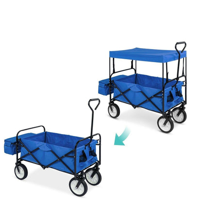 Collapsible Utility Wagon Cart Indoor/Outdoor with Canopy - Blue - FurniFindUSA