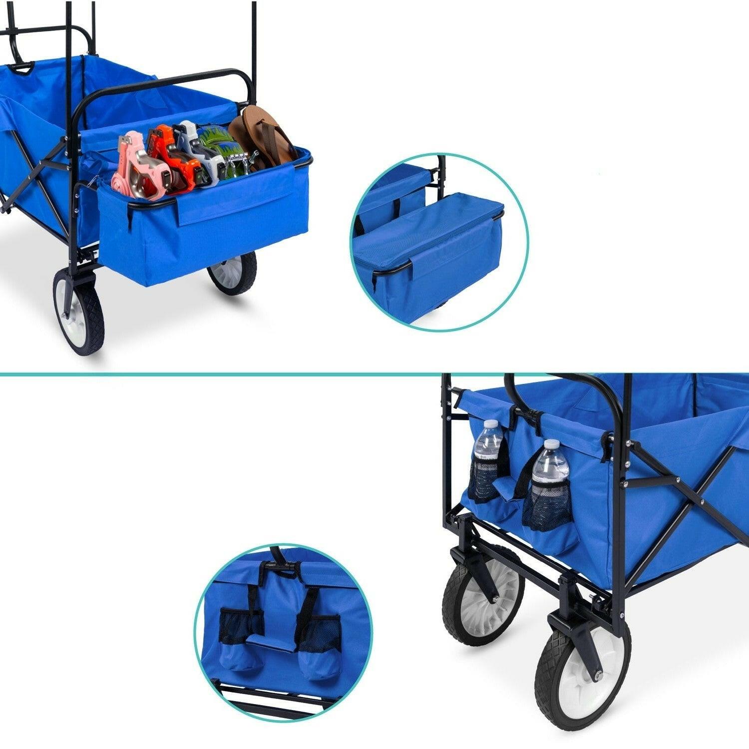 Collapsible Utility Wagon Cart Indoor/Outdoor with Canopy - Blue - FurniFindUSA