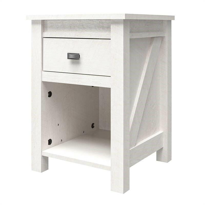 Farmhouse 1-Drawer Bedroom Nightstand with Open Shelf in Rustic Off-White Oak - FurniFindUSA