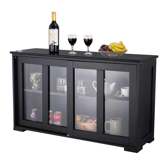 Black Sideboard Buffet Dining Storage Cabinet with 2 Glass Sliding Doors - FurniFindUSA