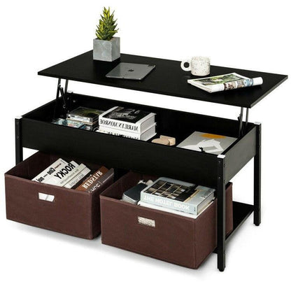 FarmHouse Black Lift-Top Multi Purpose Coffee Table with 2 Storage Drawers Bins - FurniFindUSA