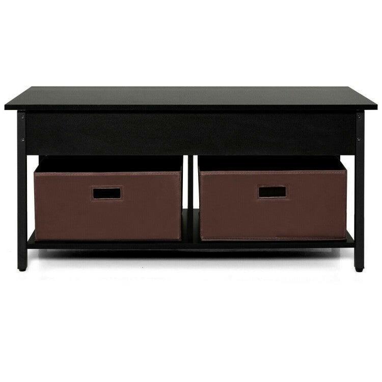 FarmHouse Black Lift-Top Multi Purpose Coffee Table with 2 Storage Drawers Bins - FurniFindUSA