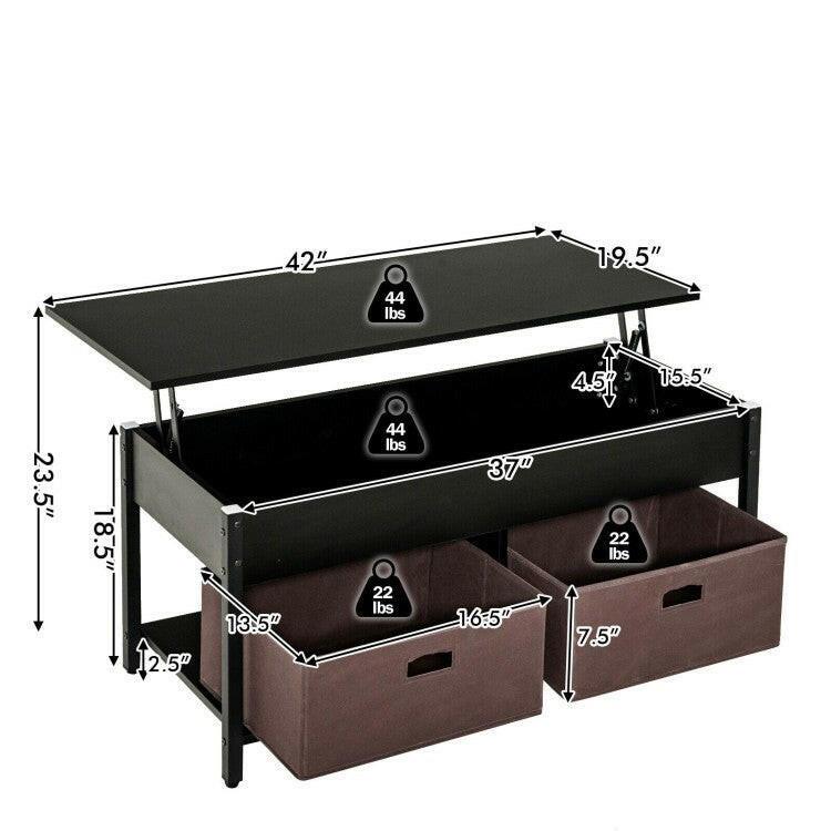 FarmHouse Black Lift-Top Multi Purpose Coffee Table with 2 Storage Drawers Bins - FurniFindUSA