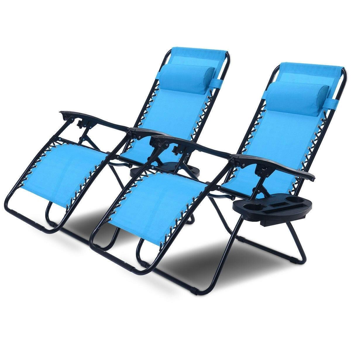 Set of 2 Blue Folding Outdoor Zero Gravity Lounge Chair Recliner - FurniFindUSA