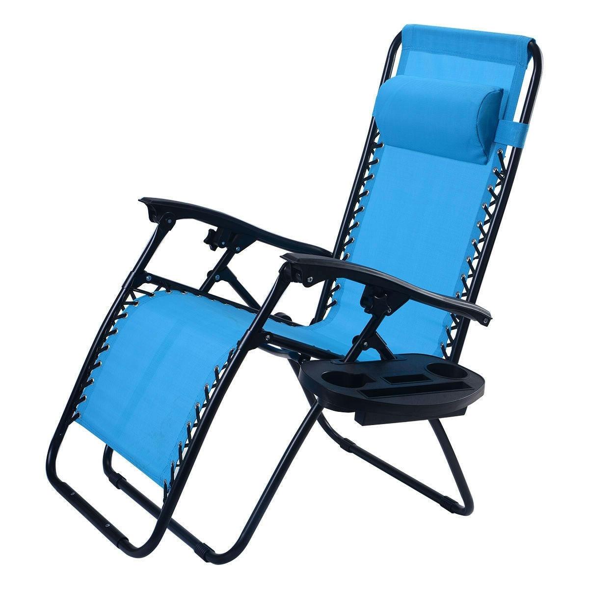 Set of 2 Blue Folding Outdoor Zero Gravity Lounge Chair Recliner - FurniFindUSA