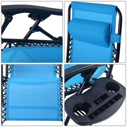 Set of 2 Blue Folding Outdoor Zero Gravity Lounge Chair Recliner - FurniFindUSA