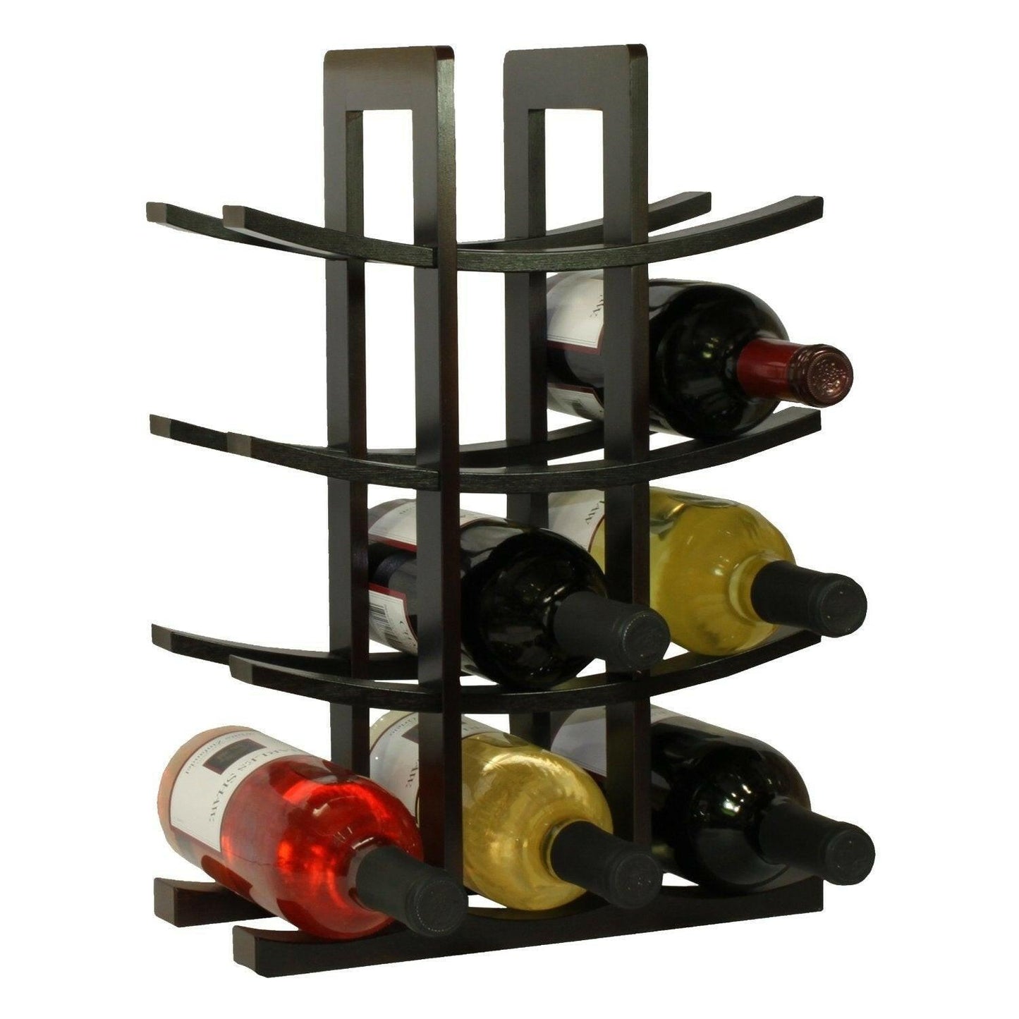 12-Bottle Wine Rack in Dark Espresso Finish Bamboo - FurniFindUSA